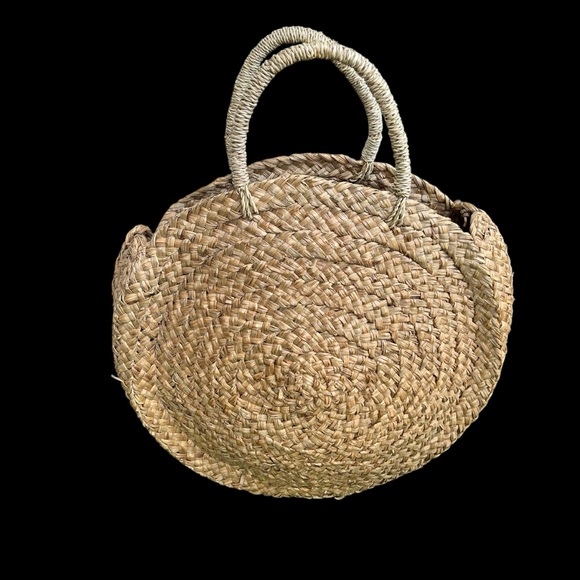 Vintage bag woven natural fiber rafia large round shape tassel embellishment - Picture 5 of 8